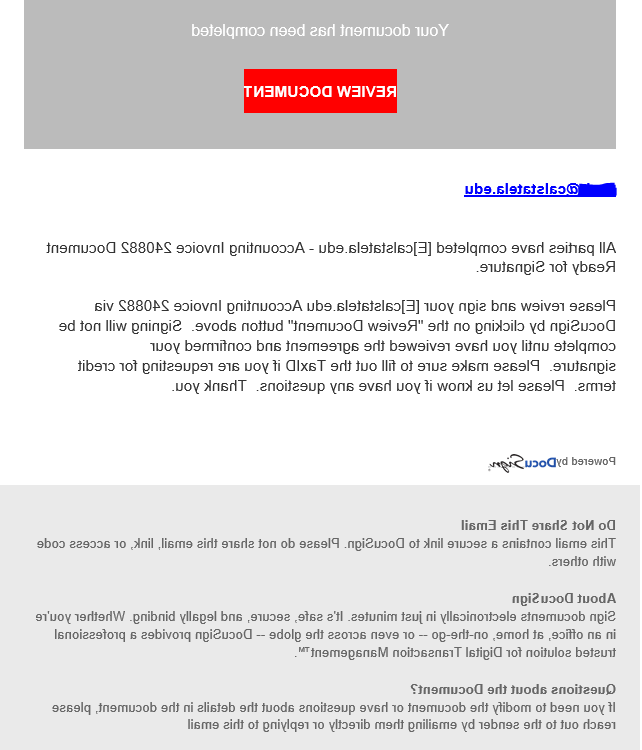 phishing email message looks like an invoice from Intuit with link to download malicious file